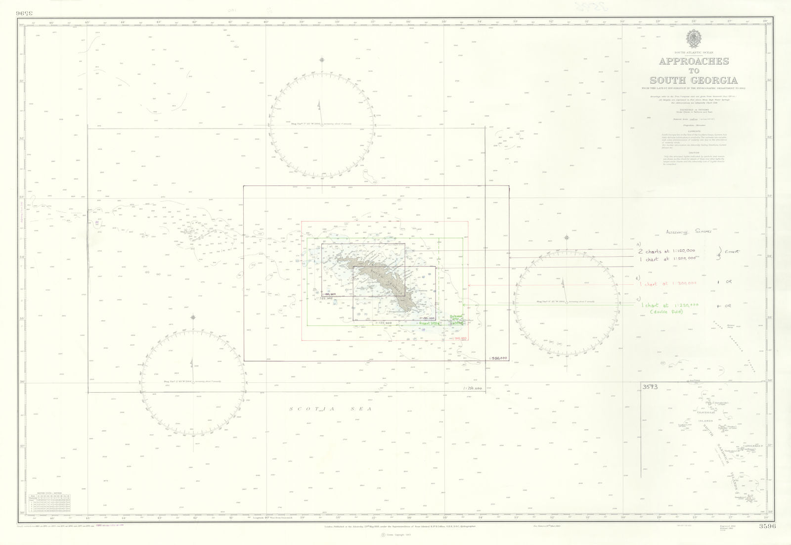 South Georgia approaches Admiralty chart used 1982 HMS Glamorgan 1958 (1984) map